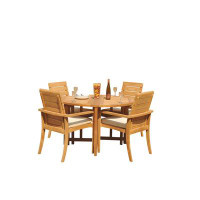 Teak Smith Grade-A Teak Dining Set: 48" Round Butterfly Table And 4 Algrave Stacking Arm Chairs