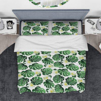 Made in Canada - East Urban Home Designart Monstera Leaves with Blossoming Exotic Flowers Duvet Cover Set