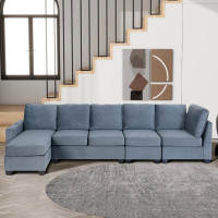 Mercer41 Modern L Shape Sectional Sofa, 6-seat Velvet Fabric Couch With Convertible Chaise Lounge