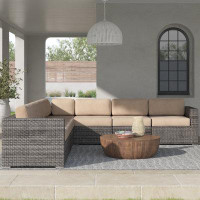 Joss & Main Cleo Fully Assembled 122'' Wide Outdoor Wicker Reversible Patio Sectional