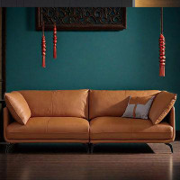 ULTORU 85.79" Orange Genuine Leather Modular Sofa cushion couch