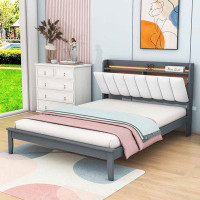 Wrought Studio Linen Upholstered Platform Bed With USB and LED Headboard