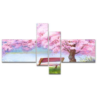East Urban Home 'Bench under Flowering Peach Tree' Print Multi-Piece Image on Canvas