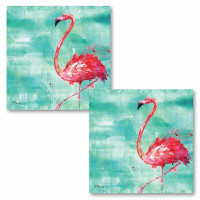 Bay Isle Home™ Watercolor Painterly Tropical Décor Flamingo by Paul Brent - 2 Piece Print Set