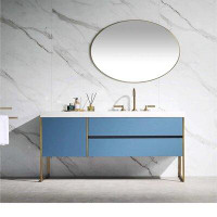 Sani Canada 48" Bathroom Vanity  Lavender Blue Matte Painted With Brushed Gold Trim And Right And Off Set Natural Stone