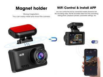 4K Dual Lens Dash Camera with GPS Track, WiFi control, 2.45 inch IPS, 170 degree wide angle, Magnet holder DVR car Camer in Security Systems - Image 3
