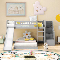 Harriet Bee Janniyah Platform Storage Bed, Stairway Twin over Twin Bunk Bed with Two Drawers and Slide