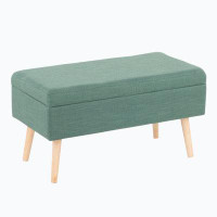 George Oliver Storage Contemporary Bench In Natural Wood And Green Fabric By Lumisource