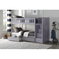Harriet Bee Grey Twin/Twin Step Bunk Bed With Storage Boxes