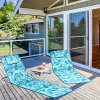 Highland Dunes Highland Dunes 3-piece Beach Lounge Chair Mat Set 2 Adjustable Lounge Chairs With Table Green