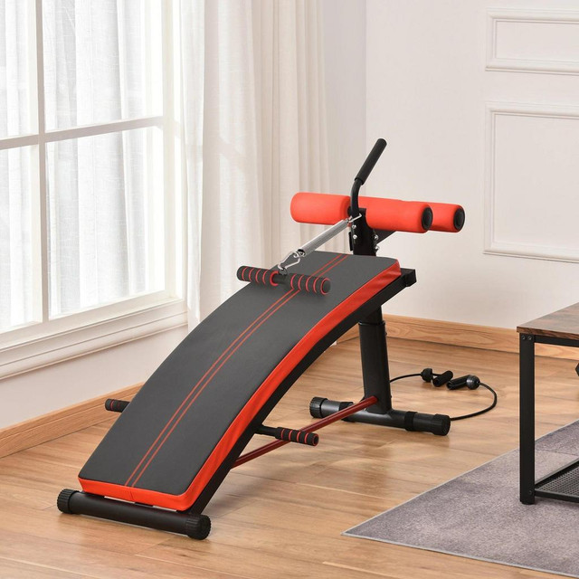 TRAINING BENCH SIT-UP BENCH ABDOMINAL TRAINER MULTIFUNCTION WITH TRAINING BANDS FITNESS STEEL BLACK in Exercise Equipment