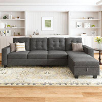 Ebern Designs Quanice L-Shaped Reversible Sectional Sofa 4-Seater Tufted Sofa Couch