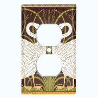 WorldAcc Metal Light Switch Plate Outlet Cover (Swan Lovers Plant Lake Brown - Single Duplex)