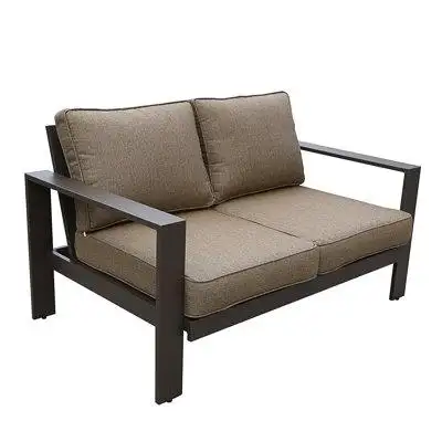 Red Barrel Studio Colorado Outdoor Patio Furniture - Brown Aluminum Framed Garden Loveseat With Chocolate Cushions