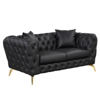 House of Hampton 65.5" Modern Sofa Couch PU Upholstered Loveseat Sofa With Sturdy Metal Legs, Button Tufted Back