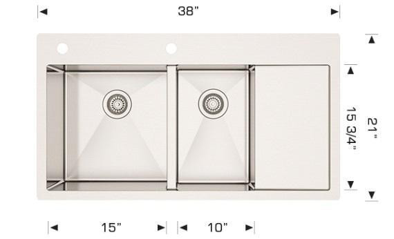 38 Inch 16 Gauge Double Bowl w Drainboard (Undermount or Drop-In) Titanium Plus Series, 8 Inch Deep  202138 in Plumbing, Sinks, Toilets & Showers - Image 2