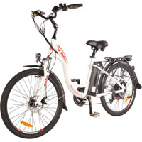 Sale! DJ City Bike 500W 48V 13Ah Power Electric Bicycle, Pearl White, LED Bike Light, Fork Suspension and Shimano Gear