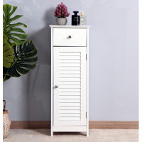 Winston Porter Bathroom Floor Cabinet Storage Organizer With Drawer And Single Shutter Door Wooden White
