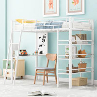 Isabelle & Max™ Loft Metal Bed With 3 Layers Of Shelves And Desk