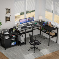 17 Stories Stylish Black L-Shaped Desk With Built-In USB And Power Outlets, Reversible And Multipurpose, Perfect For Off