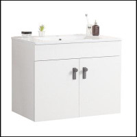 Ebern Designs 30" Bathroom Vanity with Metal Leg,with White Ceramic Basin,Two Soft Close Cabinet Doors