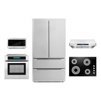 Cosmo 5 Piece Kitchen Package With 30" Freestanding Gas Range 30" Under Cabinet Range Hood 24" Built-in Fully Integrated