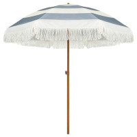 Ivy Bronx 7ft Patio Umbrella with Fringe Outdoor Tassel Umbrella Premium Steel Pole and Ribs Push Button Tilt
