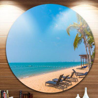 Design Art 'Blue Beach with Palm Trees' Photographic Print on Metal