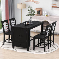 Red Barrel Studio Doca 5-Piece Dining Table Set with Faux Marble Tabletop, Table Set with Storage Drawer and Chairs
