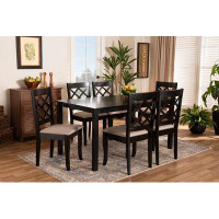 Wildon Home® Lefancy Sand Fabric Upholstered Dark Brown Finished 7-Piece Wood Dining Set