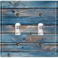 WorldAcc Metal Light Switch Plate Outlet Cover (Blue Wood Fence Brown - Double Toggle)