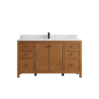 Foundry Select Tomke 60 In. W X 22 In. D Single Sink Bathroom Vanity In Dark Natural With Cove Edge Calacatta Laza Quart
