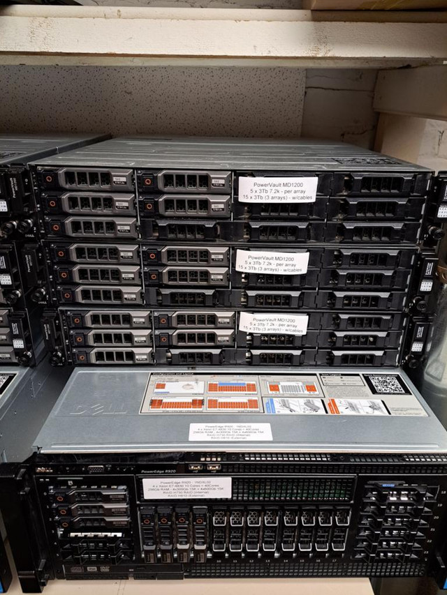 Dell PowerEdge R920 Server 40 Cores - 256Gb RAM - 4x300+ 4x600 --- WITH 3 x PowerVault MD1200 with 36Tb RAW PER ARRAY in Servers
