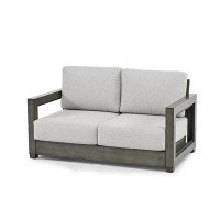 EGEIROS LIFE Outdoor Hand-Painted Aluminum Patio Loveseat With Gray Cushions