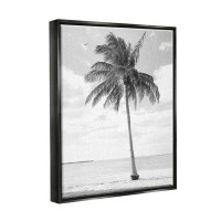 Stupell Industries Single Palm Tree Monochrome Tropical Beach Plant Jet Black Framed Floating Canvas Wall Art By Graffit