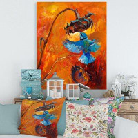 East Urban Home Blue Hummingbird On Orange - Traditional Canvas Wall Art Print-36970