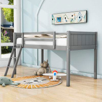 Harriet Bee Wood Loft Bed With Ladder And Guardrails