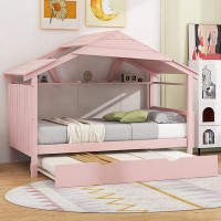 Harper Orchard Wood Full Size House Bed With Twin Size Trundle And Storage