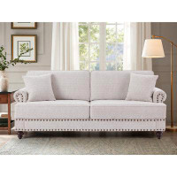 Alcott Hill Contemporary Chenille Upholstered 2-seater Sofa With Nail Accents And Armrests In White