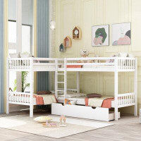 Harriet Bee L-Shaped Twin Size Bunk Bed With Drawers, Grey
