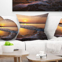 Made in Canada - East Urban Home Beach Foaming Waves at Sunset Modern Pillow