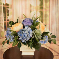 Primrue Blue And Cream Silk Floral Design