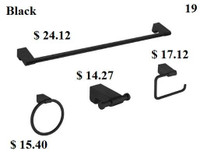 Bathroom Hardware 4 piece Sets or By Piece - Black, Chrome & Brushed Nickel  (Towel Bar, Robe Hook, TB Holder & Ring )