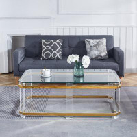 Mercer41 Stainless Steel Coffee Table With Acrylic Frame And Clear Glass Top