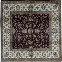 Bokara Rug Co., Inc. Hand-Knotted High-Quality Red and Cream Square Area Rug