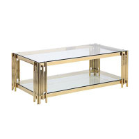 Goodeed Double-Layer Glass Top Coffee Table for Living Room,Bed Room