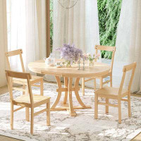 Ivy Bronx 5-Piece Rustic Round Pedestal Extendable Dining Table Set