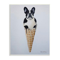 Stupell Industries Boston Terrier Dog Ice Cream Cone Dessert  Oversized White Framed Giclee Texturized Art By Coco De Pa