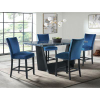 Picket House Furnishings Dillon Counter Height Grey 5PC Dining Set-Table & Four Velvet Chairs In Blue