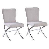 Ivy Bronx Wisely Beige And Chrome Side Chairs With Metal X Shape Legs
